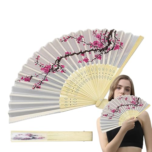 ycezw Faltbarer Handlüfter, Klappventilator aus Seide Stoff,8,26 Handlüfter aus Seide Stoff | Gedrucktes Kunsthandwerk chinesischer Fan Klassischer Pflaumenventilator für Bühnenauftreten von ycezw