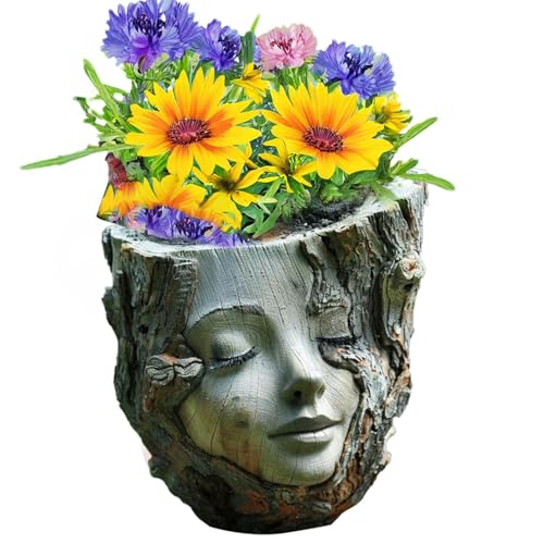 ycezw Gesichtspflanzer, Gesichtspflanzer-Topf, Mädchen Gesicht Töpfe für Pflanzen drinnen, Harz niedlich, Schreibtisch Dekor Innen Outdoor Container Blumentopf für Garten, Terrasse, Hof, Zuhause von ycezw