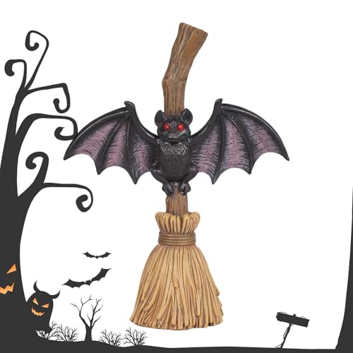 ycezw Halloween Besen Ornamente - Besen Und Fledermaus Design Innen Dekoration - Ornament-Statuen Mittstück Für Schreibtisch Bücherregal Innen von ycezw