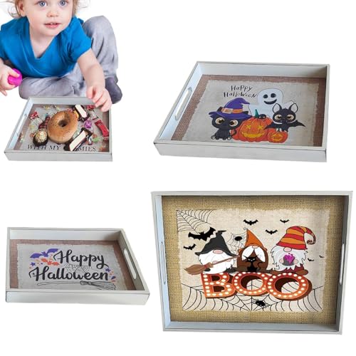 ycezw Halloween Serviertablett, Halloween Partyplatten,Set mit 3 Essen Organisatorhalter | Party-Dessertfässer aus Holz, Party-Süßigkeiten mit Griff für Heimtextilien von ycezw