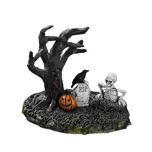 ycezw Halloween Skulpturendekoration, Gotischer Baum Schädel Kürbis Krähe Grabstein Figur, Harz Dekorationen Für Kamin Bücherregal Schlafzimmer Halloween Ausstellung von ycezw