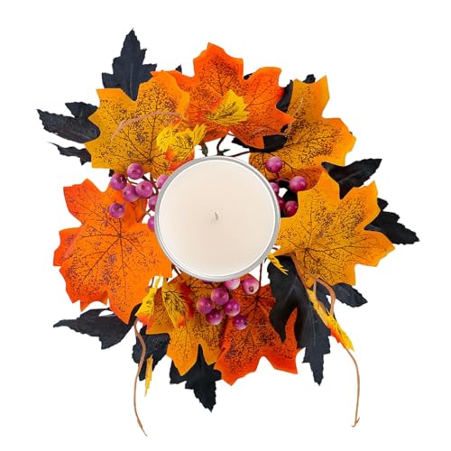 ycezw Halloween Taper Kerzenringe,Halloween Kerzenringe | Halloween Kranz mit Ahornblatt Ringhalter,Herbst Kerzenhalter Bauernhouse Kranz Herbst Kerzenringe Esstisch Dekoration von ycezw