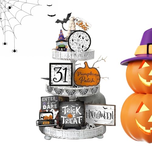 ycezw Halloween Traped Tablett Dekorationen | Unheimliche Kürbis Und Geist Holzschilder Zum Dekorieren Tisch,Home Dekorationen Für Wohnzimmer Schlafzimmer Bücherregale Tisch von ycezw
