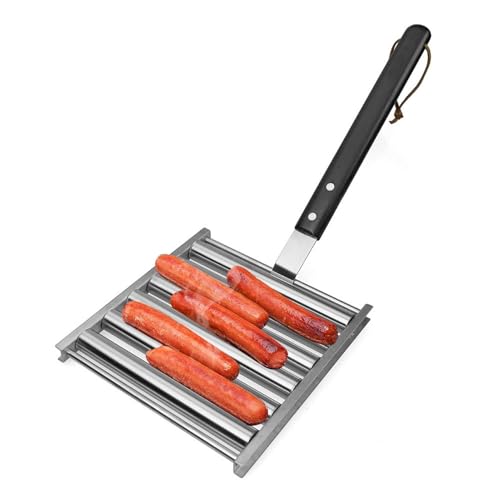 ycezw Hot Dog Roller Grill, Hot Dog Roller - 5 Kapazität Hot Dog Roller mit Holzgriff, Roller Grill, Edelstahl Hot Dog Roller für BBQ Grill, Holzkohle ycezw Hot Dog Roller Grill, Hot Dog Roller - 5 Kapazität Hot Dog Roller mit Holzgriff, Roller Grill, Edelstahl Hot Dog Roller für BBQ Grill, Holzkohle von ycezw