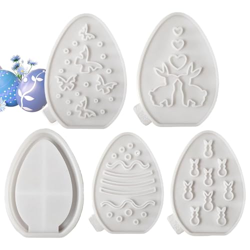 ycezw Ostern Silikonformen für Harz,Osterhasen Silikonform,5X eiförmige Ostereier Gipsformen zum Gießen - Hohlprojektion Design Kaninchen Silikonformen für Ostern Dekor von ycezw