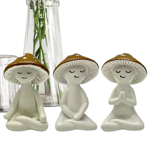 ycezw Pilzstatue – niedliches Meditationspilz-Modell für den Außenbereich, Schreibtisch-Ornament, ästhetische Pflanzenstatue für Wohnzimmer, Cafés, Schlafzimmer, Garten, Schließfächer, Bücherregale von ycezw