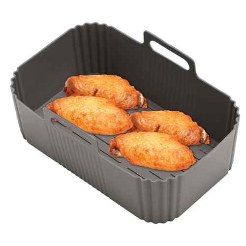 ycezw Rechteckige Silikon Luftfrittierer Basketball,Square Air Frittierer Silikonauskleidung | Square Air Bratpfanne Ofenzubehör - Silikon-Kasserolle Backblech, Luft-Frittierkorb Silikonmatte Schüssel von ycezw