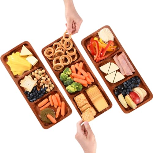 ycezw Serviertablett aus Holz, Obsttablett - Rechteckige Lebensmittelschalen mit 3 Rastern - Schöne Serviergeräte für Wurst, robuste Holzmatte für Zuhause, Restaurant, Hotel, Markt von ycezw