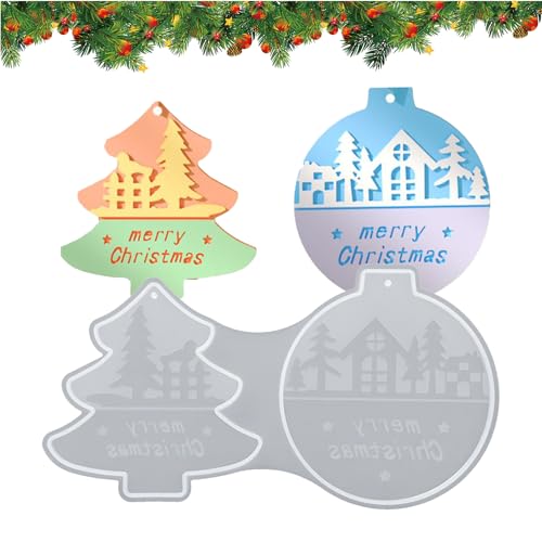 ycezw Weihnachts Silikonform,Christbaumkugel Form Flache Form | 2-Fach Wiederverwendbare Elastische Silikonform Für Fondant Schokolade Seife Kuchen von ycezw
