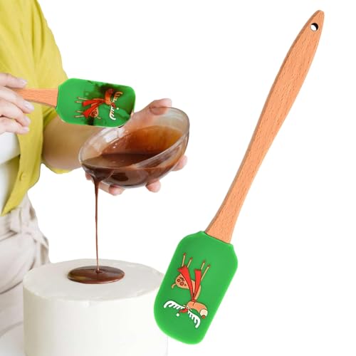 ycezw Weihnachtskuchen Spatel, Silikon Spatel Holzgriff,Weihnachten Muster Kuchen Backwerkzeug - Weihnachten Kochgeschirr, Urlaub süße Pfanne Schaber für Urlaub Partys Backen Kochen von ycezw