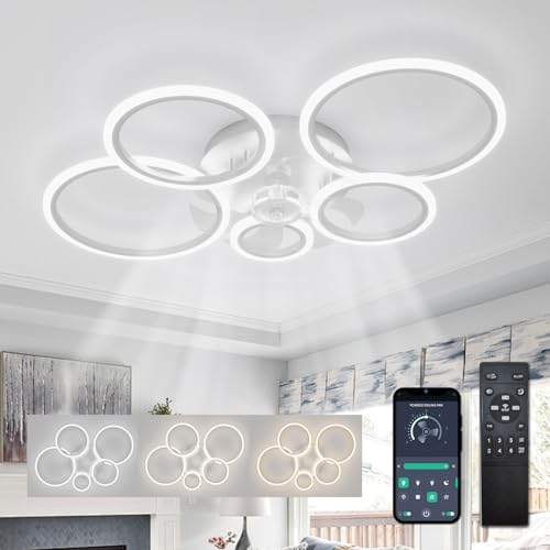 ycwdcz Weiß Modern Lampe mit Ventilator Leise Kreis Deckenventilator mit Beleuchtung und Fernbedienung DC Motor Reversibel Sommer Winter Modus für Schlafzimmer Wohnzimmer Küche, 100cm von ycwdcz