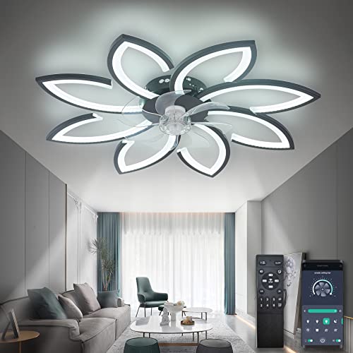 ycwdcz Deckenventilator mit Beleuchtung und Fernbedienung App, Lampe mit Ventilator Leise, Blume Modernes Design, Dimmbar, Speicherfunktion, DC Motor, Sommer Winterbetrieb Reversibel, Schwarz von ycwdcz