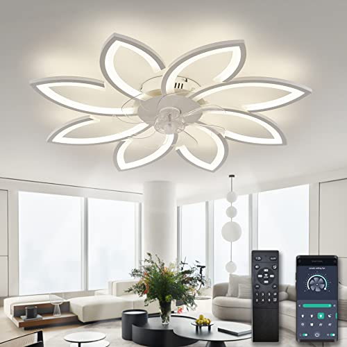 ycwdcz Deckenventilator mit Beleuchtung und Fernbedienung App, Lampe mit Ventilator Leise, Blume Modernes Design, Dimmbar, Speicherfunktion, DC Motor, Sommer Winterbetrieb Reversibel, Weiß von ycwdcz