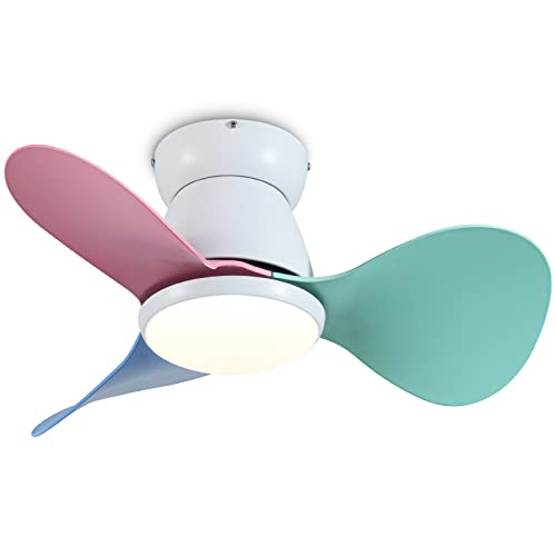 ycwdcz Klein Deckenventilator mit Beleuchtung Leise DC Deckenventilator mit Fernbedienung 6 Stufen Reversibel 3 Klingen 3 CCT, Mini Led Lampe mit Ventilator für kleine Schlafzimmer Kinderzimmer von ycwdcz