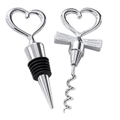 yingcheng Love Heart Korkenzieher-Flaschenöffner-Set, silberner Weinflaschenverschluss, Hochzeitsfeier-Dekoration von ycyingcheng