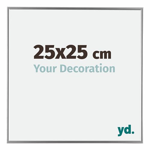 yd. Your Decoration - Bilderrahmen 25x25 cm - Silber Hochglanz - Bilderrahmen aus Kunststoff mit Acrylglas - Antireflex - 25x25 Rahmen - Evry von yd.