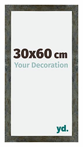 yd. Your Decoration - Bilderrahmen 30x60 cm - Blau Gold Meliert - Billderrahmen aus MDF mit Acrylglas - Antireflex - 30x60 Rahmen - Mura von yd.