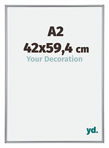 yd. Your Decoration - Bilderrahmen DIN A2 42x59,4 cm - Silber Hochglanz - Bilderrahmen aus Kunststoff mit Acrylglas - Antireflex - DIN A2 42x59,4 Rahmen - Annecy von yd.