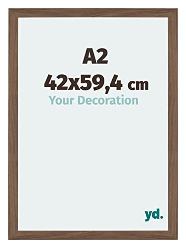 yd. Your Decoration - Bilderrahmen DIN A2 42x59,4 cm - Nussbaum Dunkel - Billderrahmen aus MDF mit Acrylglas - Antireflex - DIN A2 42x59,4 Rahmen - Mura von yd.