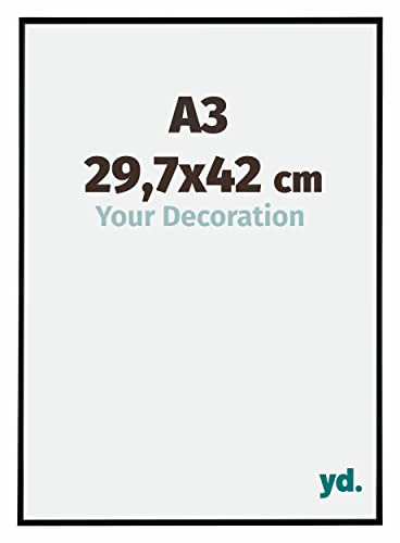 yd. Your Decoration - Bilderrahmen DIN A3 29,7x42 cm - Bilderrahmen aus Kunststoff mit Acrylglas - Antireflex - Ausgezeichnete Qualität - Schwarz Matt - Fotorahmen - Evry von yd.