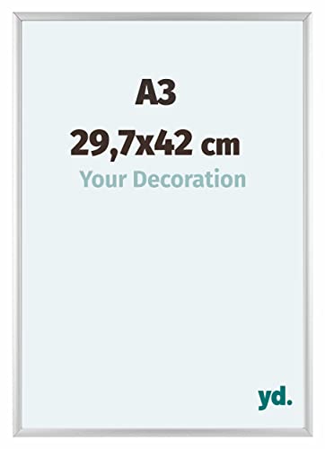 yd. Your Decoration - Bilderrahmen DIN A3 29,7x42 cm - Bilderrahmen aus Aluminium - Klares Kunstglas - Silber Matt - Aurora von yd.