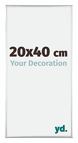 yd. Your Decoration - Bilderrahmen 20x40 cm - Silber Hochglanz - Bilderrahmen aus Aluminium mit Acrylglas - Antireflex - 20x40 Rahmen - Kent von yd.