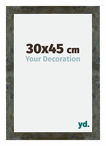 yd. Your Decoration - Bilderrahmen 30x45 cm - Blau Gold Meliert - Billderrahmen aus MDF mit Acrylglas - Antireflex - 30x45 Rahmen - Mura von yd.