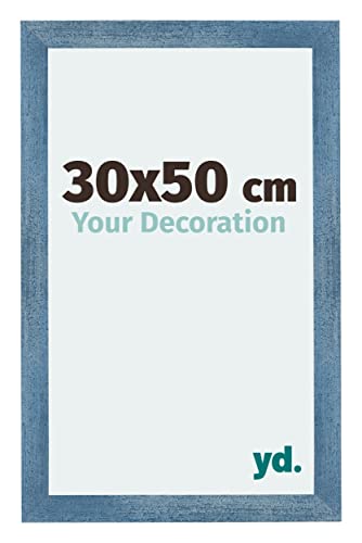 yd. Your Decoration - Bilderrahmen 30x50 cm - Hellblau Gewischt - Billderrahmen aus MDF mit Acrylglas - Antireflex - 30x50 Rahmen - Mura von yd.