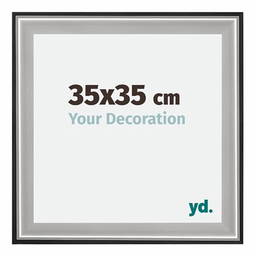 yd. Your Decoration - Bilderrahmen 35x35 cm - Bilderrahmen aus Holz mit Acrylglas - Antireflex - Ausgezeichnete Qualität - Schwarz Silber Poliert - Birmingham von yd.