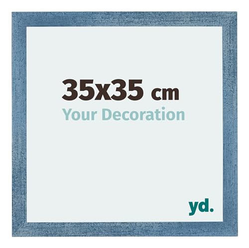 yd. Your Decoration - Bilderrahmen 35x35 cm - Hellblau Gewischt - Billderrahmen aus MDF mit Acrylglas - Antireflex - 35x35 Rahmen - Mura von yd.