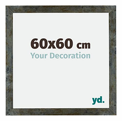 yd. Your Decoration - Bilderrahmen 60x60 cm - Blau Gold Meliert - Billderrahmen aus MDF mit Acrylglas - Antireflex - 60x60 Rahmen - Mura von yd.