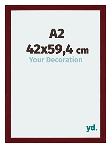 yd. Your Decoration - Bilderrahmen DIN A2 42x59,4 cm - Bilderrahmen aus MDF mit Acrylglas - Antireflex - Ausgezeichnete Qualität - Weinrot Gewischt - Mura von yd.