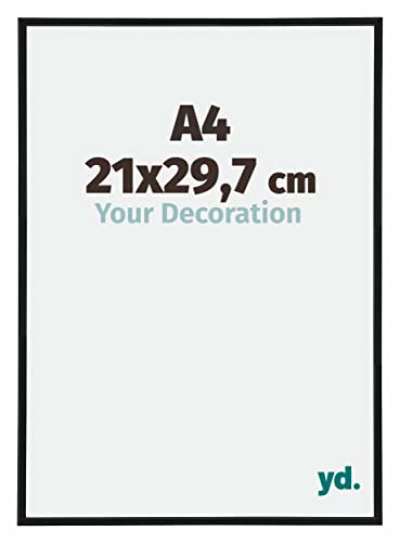 yd. Your Decoration - Bilderrahmen DIN A4 21x29,7 cm - Schwarz Matt - Bilderrahmen aus Kunststoff mit Acrylglas - Antireflex - DIN A4 21x29,7 Rahmen - Annecy von yd.