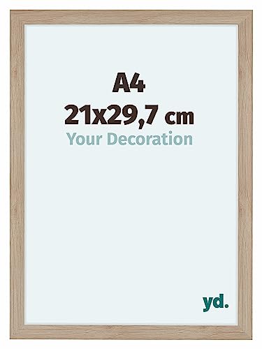 yd. Your Decoration - Bilderrahmen DIN A4 21x29,7 cm - Eiche Hell - Bilderrahmen aus MDF mit Acrylglas - Antireflex - DIN A4 21x29,7 Rahmen - Como von yd.