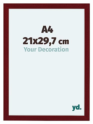 yd. Your Decoration - Bilderrahmen DIN A4 21x29,7 cm - Weinrot Gewischt - Bilderrahmen aus MDF mit Acrylglas - Antireflex - DIN A4 21x29,7 Rahmen - Como von yd.