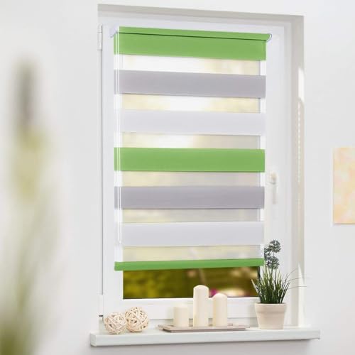 Doppelrollo Klemmfix, Grün grau weiß 55x130cm Doppelrollo ohne Bohren mit Klämmträgern Duo Rollos für Fenster, Fensterrollo lichtdurchlässig & verdunkelnd von yebubox