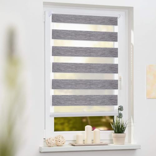 Doppelrollo Klemmfix, Natur Grau 50x120cm Doppelrollo ohne Bohren mit Klämmträgern Duo Rollos für Fenster, Fensterrollo lichtdurchlässig & verdunkelnd von yebubox