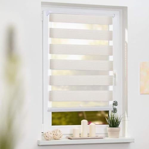 Doppelrollo Klemmfix, Natur beige 60x160cm Doppelrollo ohne Bohren mit Klämmträgern Duo Rollos für Fenster, Fensterrollo lichtdurchlässig & verdunkelnd von yebubox