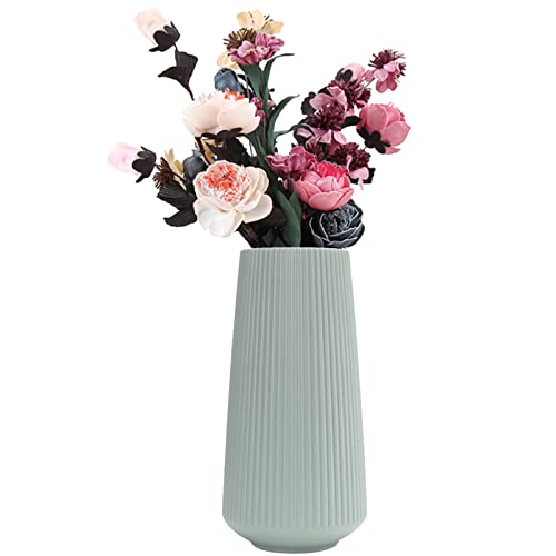 Kunststoff Vase, Imitation Keramik Blumenvasen, Moderne Dekorative Blumenvase, Nordic Blumenvasen, Vasen für Tischdeko für Küche Wohnzimmer Schlafzimmer Office, 30,5 cm groß(Grün) von yeemeen