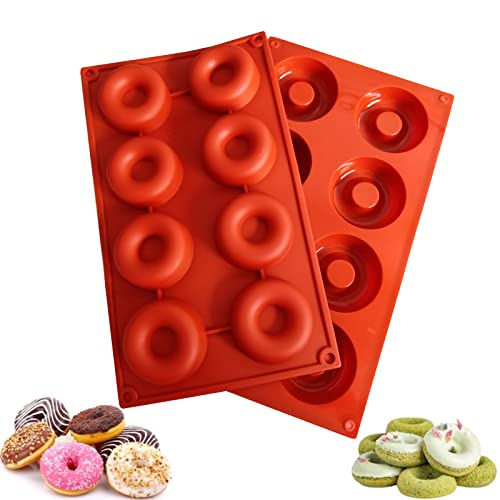 2 Stück Donut-Silikonform 8 Hohlräumen, Lebensmittelqualität, Antihaftbeschichtet Silikon-Backformen, Süßigkeiten- und Schokoladenformen für Gelee, Schokolade, Gummibärchen, Eiswürfel, Pudding von yeemeen