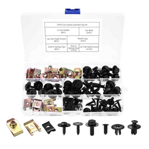 72 STK Karosserieschrauben Set, Blechmutter Schraube Mutter Clip Kit, Blechmuttern KFZ Auto Body Fender Undertray Blechschrauben, U Typ Auto Befestigung Clips, Kotflügelclip Blechmuttern Befestigung C von yeemeen