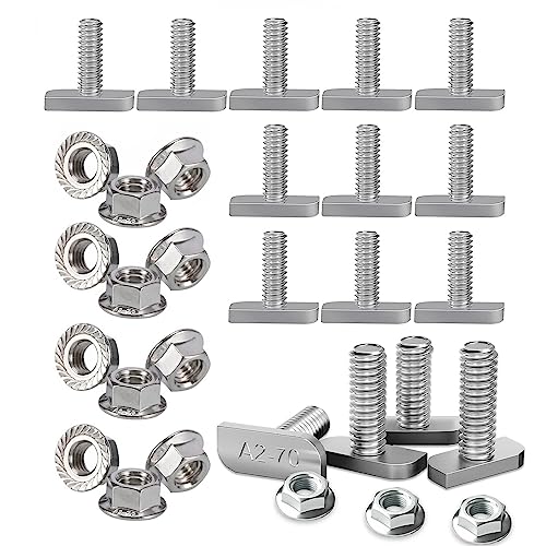 Hammerkopfschrauben M8x20 Edelstahl 15 Stück und 15 Stück Flanschmuttern M8, Hammerkopfschrauben Set M8 für Gewächshaus, A2 Photovoltaik Montageschiene, PV Anlagen von yeemeen