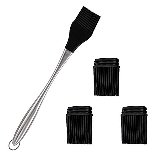 Silikon Pinsel für Küche Grill Backen 4 PCS Grillpinsel Edelstahl Silikon Hitzebeständig, BBQ Backpinsel Silikon Schwarz, Küchenpinsel öl Silikon Set für BBQ Backen Kochen Weich und Langlebiges Silber von yeemeen