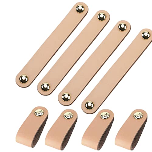 yeemeen Ledergriffe Möbel, 8 Stück Schrankgriffe Lederschlaufen, Möbelgriff Ledergriff, Handgemachte Möbelgriff für Schränke, Kleiderschrank, Schublade, Küche und Tür mit 8Pcs 22mm Schrauben von yeemeen