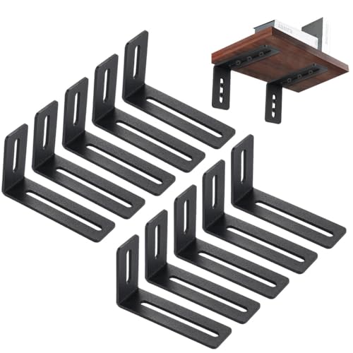 10 Stück L-förmige Halterungen, stabile 90 ° rechtwinklige Regalstützen für DIY schwebende Regale und Möbelreparatur, robustes Metall mit Schlitzen, mattschwarzes Finish von yeeplant