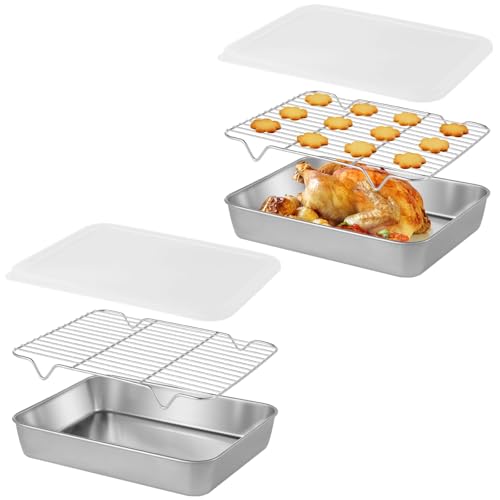 2er-Pack Backbleche mit luftdichten Deckeln und Kühlrosten, 3-in-1-Bratpfannen, Edelstahl-Ofenformen zum Kochen und Servieren von yeeplant