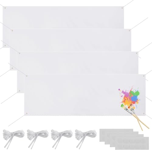 4 Stück große, leere Banner, 6 x 1,8 m, anpassbare Stoffkunst-Displays, weiße DIY-Banner aus Polyester mit Seilen und Aufklebern für Innen- und Außenbereich von yeeplant