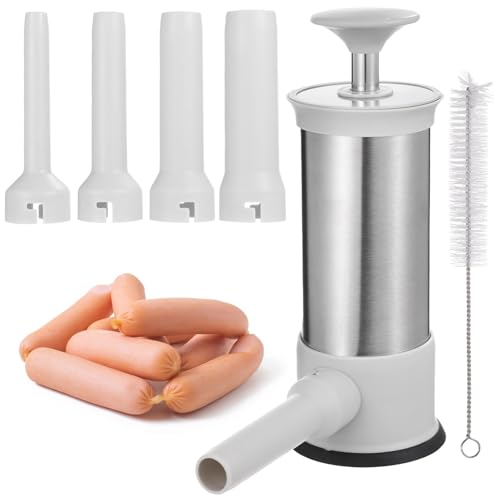 5L Wurstbereiter mit 4 Füllrohren, Inklusive Reinigungsbürste, Einfach zu bedienen, Edelstahl Manuelle Wurstfüller, Vertikales Design für Selbstgemachte Wurst von yeeplant