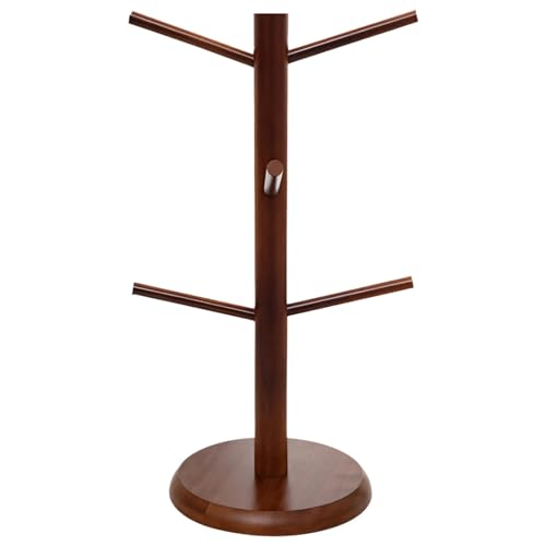 Kaffeetassenständer mit sechs Haken, platzsparender Küchenorganizer, freistehender Kaffeebecherhalter aus Holz, braun, ideal für Küchenarbeitsplatten von yeeplant