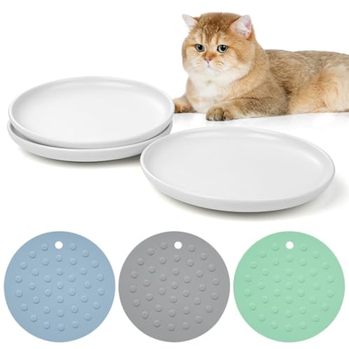 Keramik Katzen Futternäpfe 3er Set, Flach, Schnurrhaarfreundliches Design mit Anti-Rutsch-Matten, Spülmaschinenfeste Teller für Katzen und Haustiere Keramik Katzen Futternäpfe 3er Set, Flach, Schnurrhaarfreundliches Design mit Anti-Rutsch-Matten, Spülmaschinenfeste Teller für Katzen und Haustiere von yeeplant